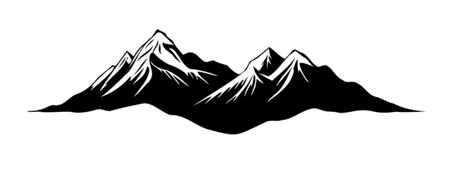 Black silhouette of mountains peaks landscape banner panorama illustration adventure travel icon vector for logo, isolated on white background