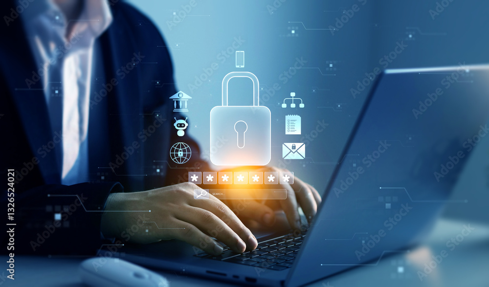 Poster information and cyber security technology services.network security system. protecting herself from 