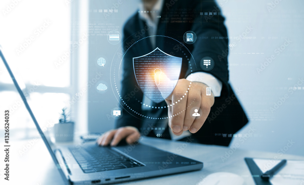 Poster information and cyber security technology services.network security system. protecting herself from 