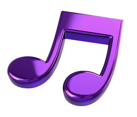 Glossy purple music note icon isolated on a transparent PNG background for audio, entertainment, and digital media design