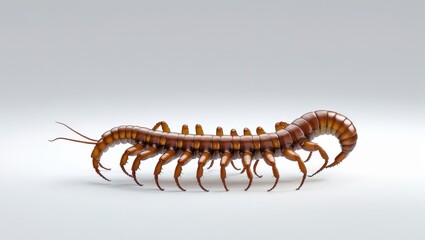 Detailed Lifelike Illustration of a Brown Centipede on White Background