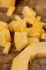 orange pumpkin fruit details cut into pieces for cooking