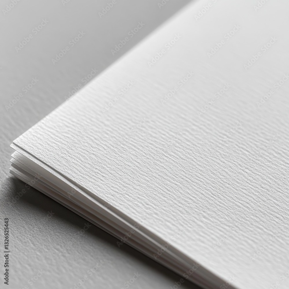 Poster stack of textured white paper sheets on gray background, minimalist and clean look.