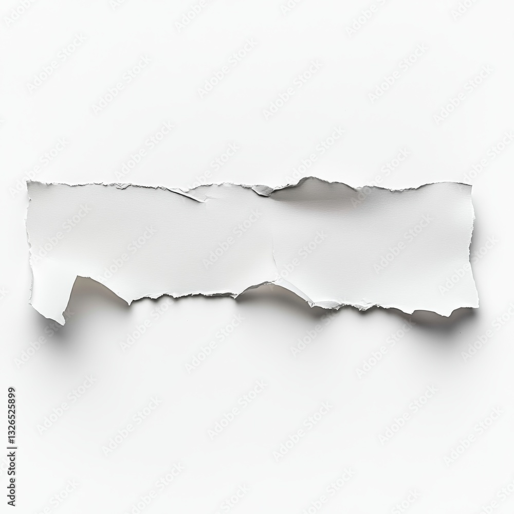 Fototapete torn paper fragment on white: a study in texture, light, and shadow with rough edges and subtle cont
