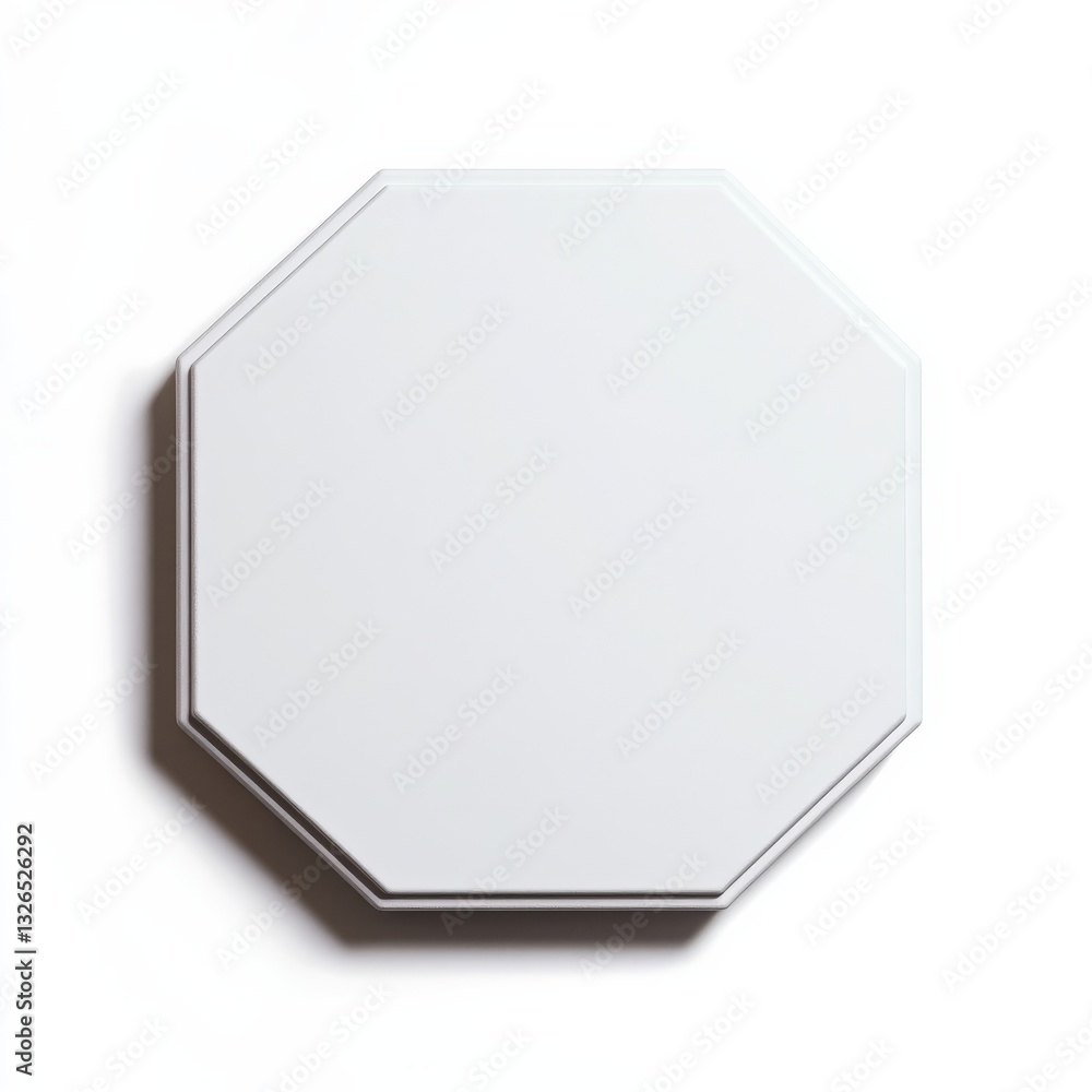 Poster white octagon on white background with subtle shadow and clean design aesthetic.