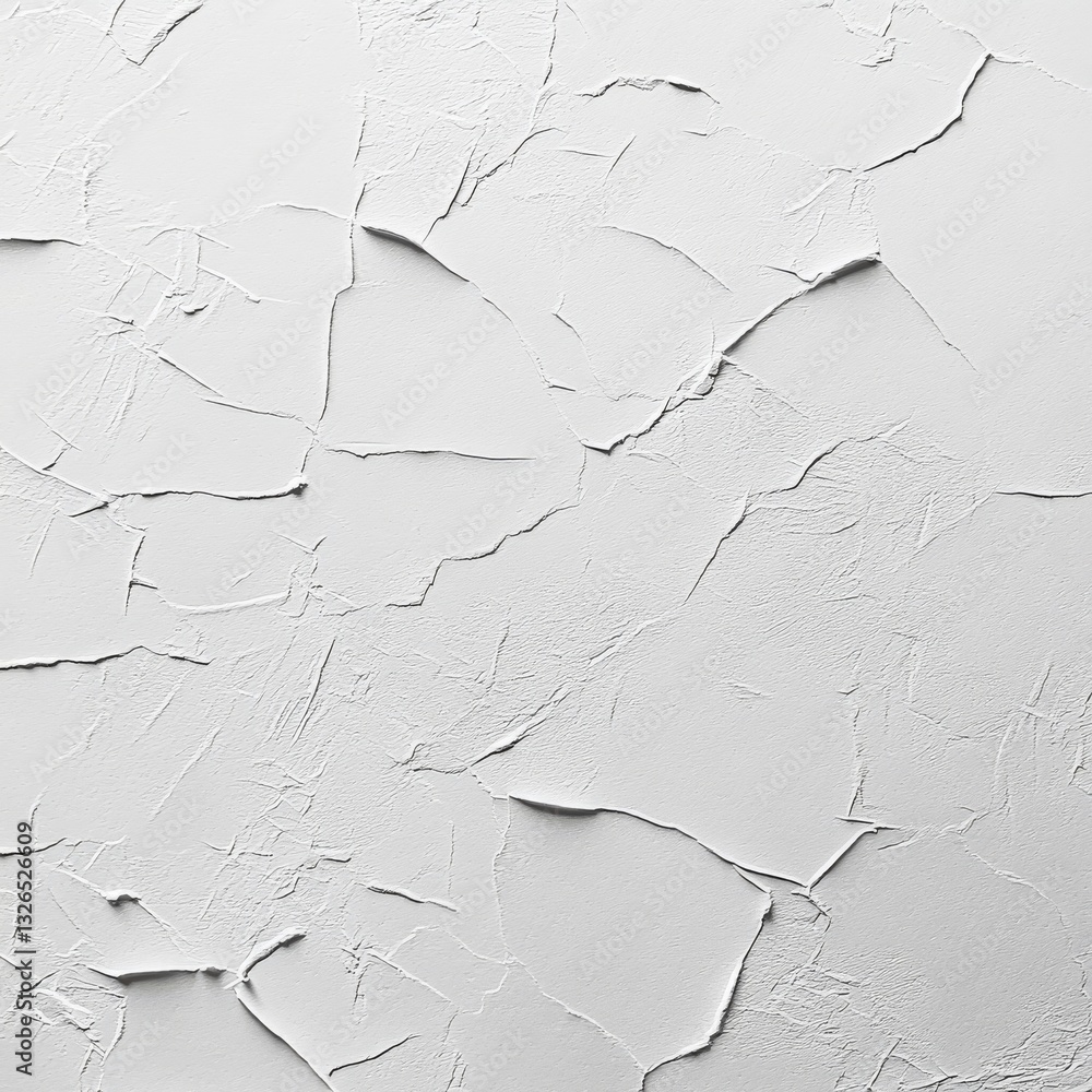 Poster white textured wall with cracks and irregularities, a unique architectural detail in monochrome.