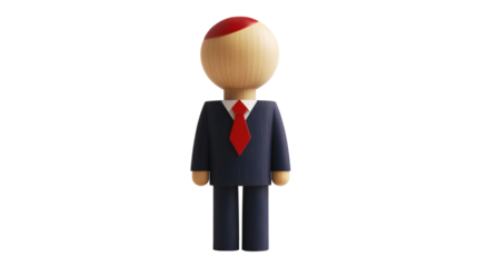 A cheerful 3D figurine in a business suit, symbolizing professionalism and success in the workplace environment illustration isolated on a white background.
