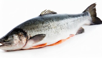 Obraz premium Fresh Gray Atlantic Salmon Fish Isolated on White Background