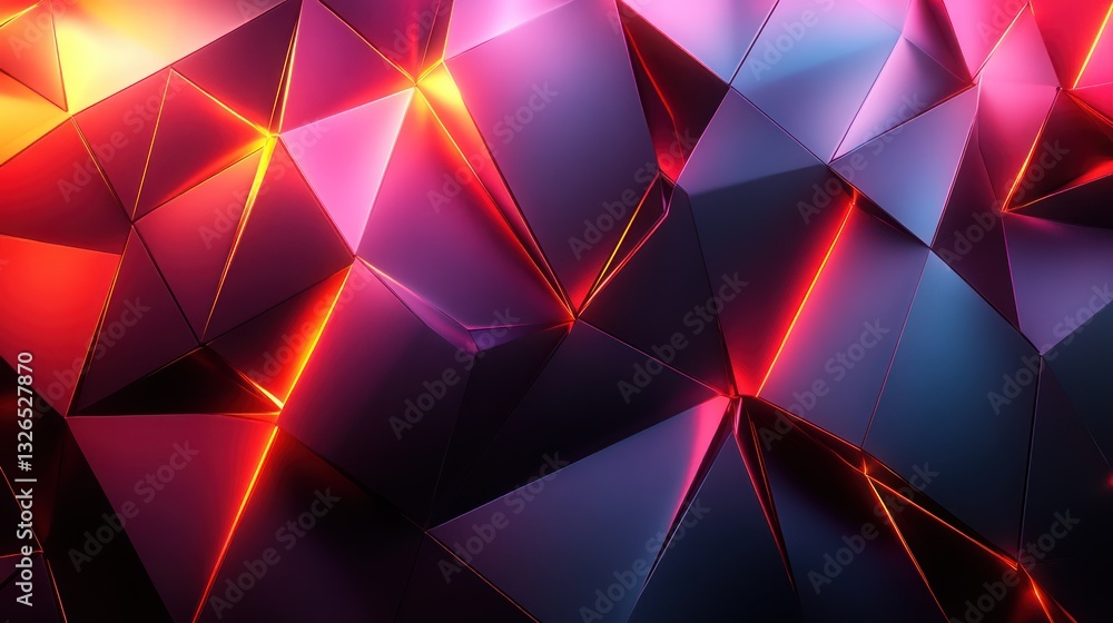Poster abstract geometric background with glowing red and blue polygons.