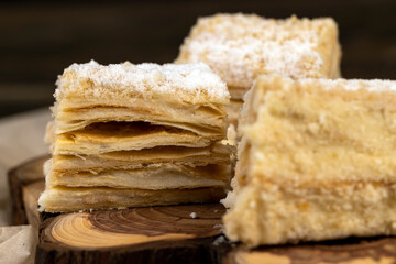 puff pastry cake with white buttercream and puff pastry