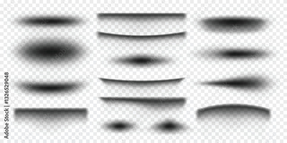 Fototapete Set of various realistic soft black shadow effect vector illustration on transparent background