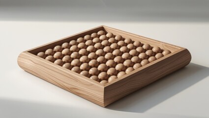 Naklejka premium Highly Detailed Light Brown Wooden Bead Tray with Smooth Round Beads