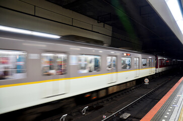 Movement of subway train Kintetsu running from Nara station go to Kobe station