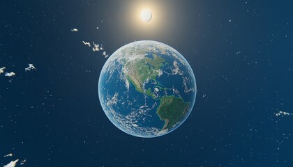 Obraz premium Planet Earth From Space With the Sun and Clouds During Daytime, North America. 3D Illustration.