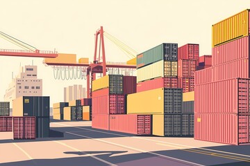 Obraz premium Public transport and logistics, minimalistic illustration. Shipping Containers