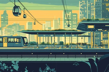 Public transport and logistic, minimalistic illustration