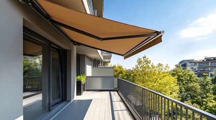 Modern Apartment Balcony Enhancement with Retractable Awning for Stylish Sun Protection Solution