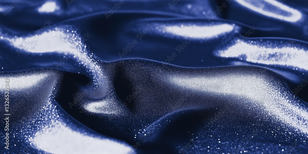 Poster elegant blue satin fabric draping softly across a surface with shimmering texture at dusk
