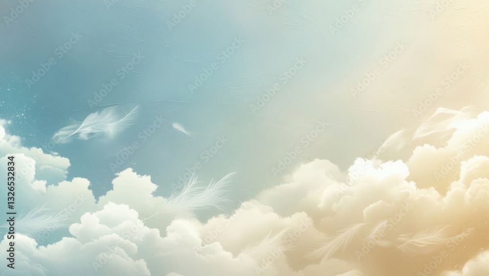 Aufkleber Serene Pastel Sky with Fluffy White Clouds and a Soft Gradient Background