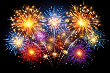 Fototapeta premium fireworks in the night sky on black backdrop