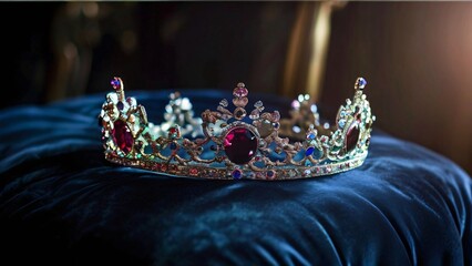 Richly Decorated Tiara on a Velvet Pillow Illustration for World Tiara Day