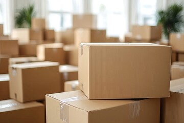 a lot of moving boxes. The boxes are stacked high and ready to be moved or unpacked.