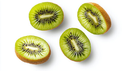 Fototapeta premium Fresh kiwi slices floating in mid air on white background