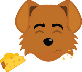 vector illustration emoji character face dog cartoon, eating a piece of cheese