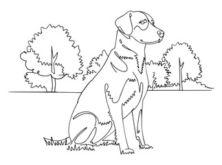 owner dog fun walk love one line art design vector