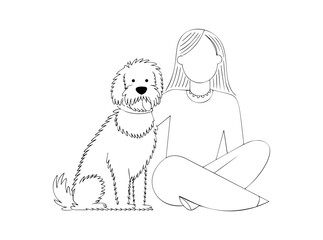 owner dog fun walk love one line art design vector