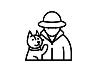 owner dog fun walk love one line art design vector