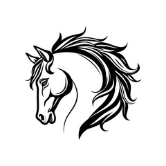 Horse head with long mane. Vector illustration on white background