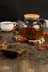 ingredients for making delicious tea with the addition of rose fruits