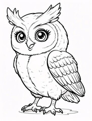 Fototapeta premium Cute Owl Line Art Cartoon Doodle Drawing for Kids Fun and Creative Illustration for Book Covers and Pages nursery wallpaper for book cover design