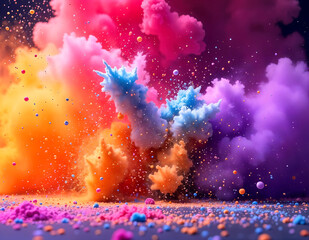 banner with colorful powder paints for holi celebration, colorful template for festival of colors