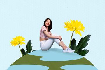 Trend artwork creative sketch 3D photo collage of nature botanical springtime woman holiday young...