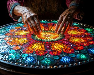 Mesmerizing Handpan Performance Emanating Vibrantly Hued Mandalas of Sound and Light