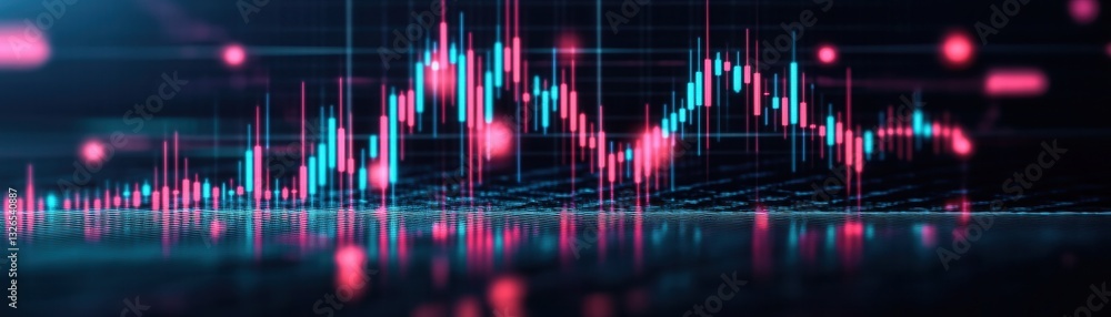 Poster business investment concept, dynamic digital graph with vibrant colors and data visualization.