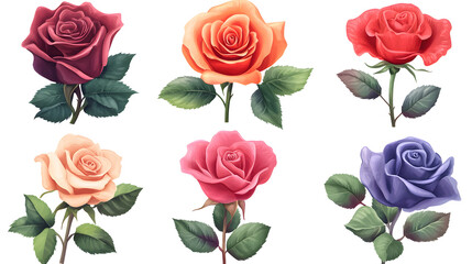 Vibrant and Realistic Set of Rose Flowers in Different Colors for Various Design Projects