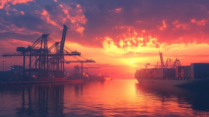 Fototapeta premium Sunset at Cargo Port Scene