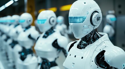 Fototapeta premium Futuristic Robots in a High-Tech Manufacturing Environment