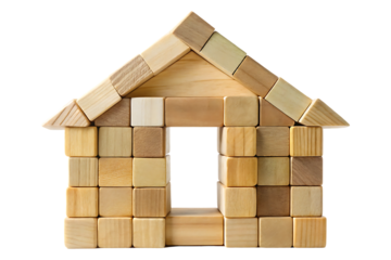 house made of wooden blocks isolated on transparent background