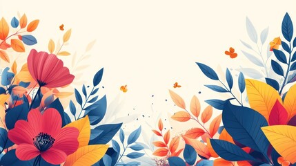 Vibrant floral border with autumn colors and butterflies.