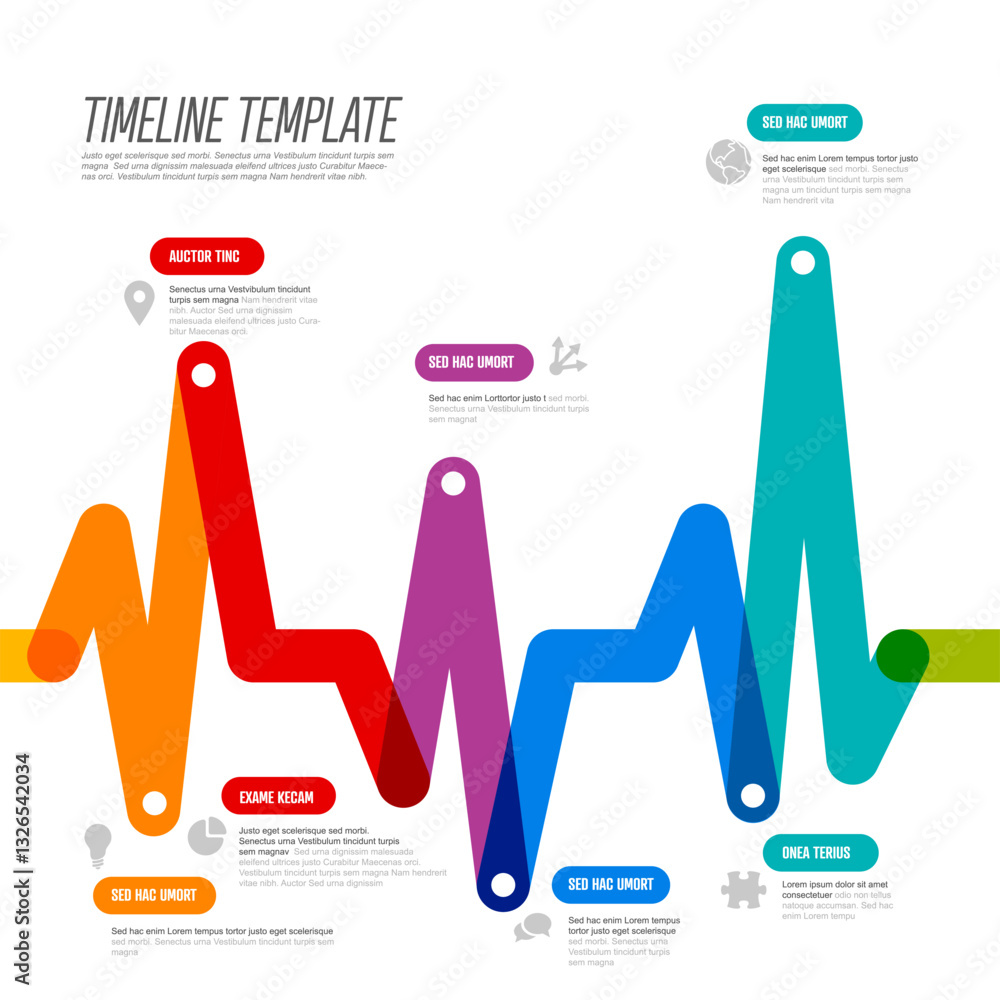 Poster this graphic showcases a colorful timeline template with a wave-like design. it features multiple se