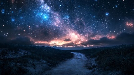 Fototapeta premium Captivating Night Galaxy Landscape - Stunning Astronomical Scene in 16:9 Aspect Ratio