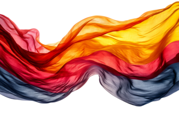 Flowing fabric in colors of German flag against white