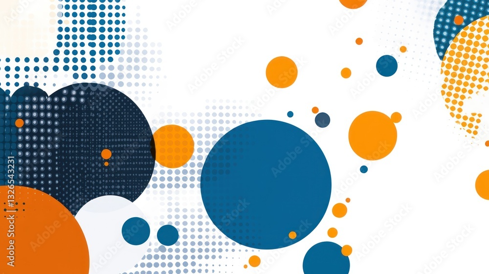 Poster abstract background with colorful circles and halftone dots.