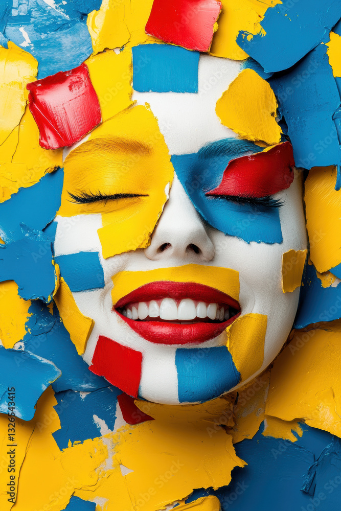 Aufkleber a chaotic yet artistic image featuring a distorted smile formed from layers of abstract patterns.