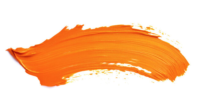 Acrylic orange paint brush strokes, vector bright spiral gradient waves of 3d paint brush texture background. Digital painted paintbrush color paint strokes and smudges isolated on white background
