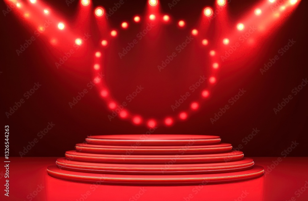 Poster red stage platform with circle light frame for product display